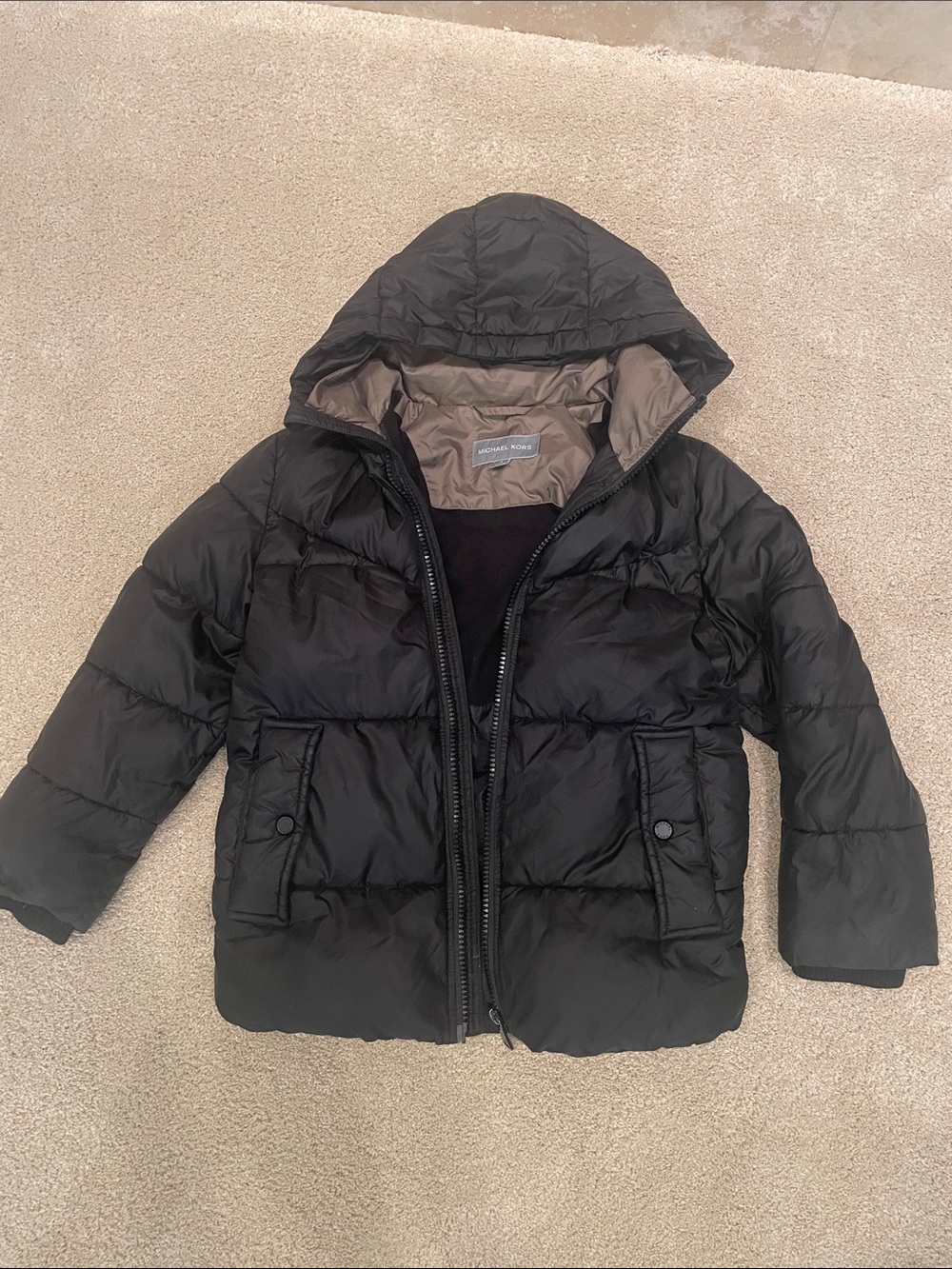 Black Michael Kors kids puffer coat hooded size 8